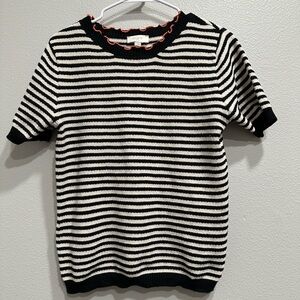 Loft medium striped Black and White Short Sleeve Sweater,office,business casual